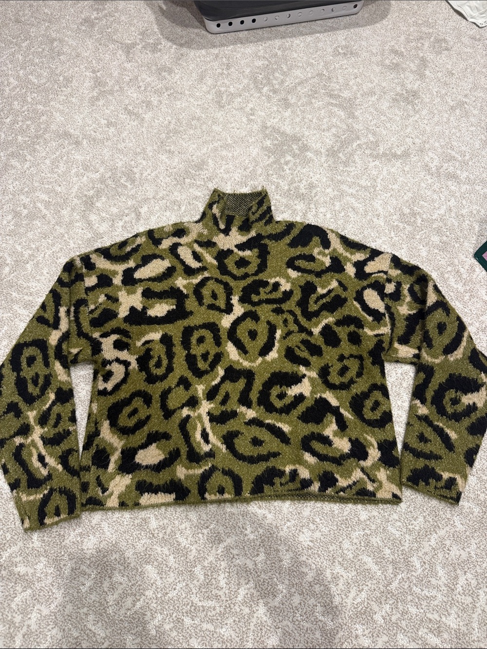 Zara Olive Green & Black Leopard Turtleneck Sweater